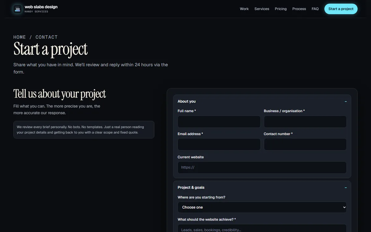 Project brief system screenshot